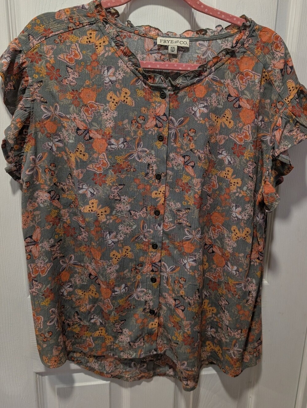 Frye & Co Floral Ruffled Button-Front Blouse Size XXL